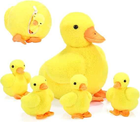 Zomiboo 5 Pcs Duck Stuffed Animals Toy Ducks Family Set, Yellow Duck