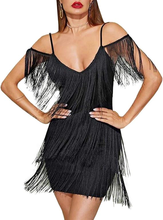 ECDAHICC Womens Dresses Flapper Dresses 20s Gatsby with All-Over Fringe Mini Dresses