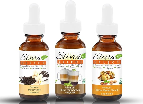 Stevia Drops Vanilla, Irish Cream, Butter Pecan Stevia Select Keto Coffee Sugar-Free Stevia Flavors Bundle (3) Pack