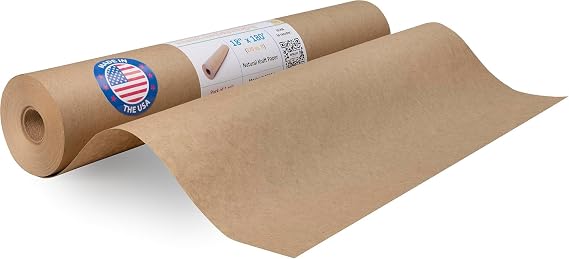 Kraft Wrapping Paper, 18" x 2160" (180 feet) Brown Paper Roll, USA-Made