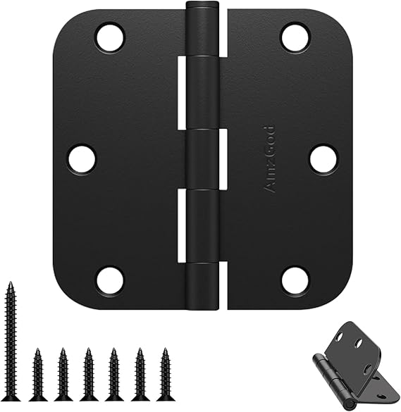 Door Hinges Matte Black - 84 Pack Black Door Hinges 3.5 Inch Rounded Interior Door Hinges with 5/8" Radius Corners - Black Hinges for Doors 3 1/2 Inches Flat Iron Residential Door Hardware