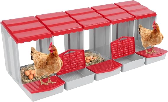 Chicken Nesting Box, 5 Compartments PP Nesting Box, Wall Mountable Nesting Boxes with Inclined Top, Drain Holes & Resting Platform for Chicken and Poultry to Collect Eggs