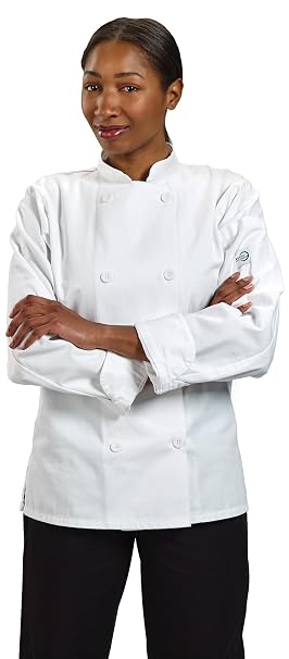 Mercer Culinary M60020WHL Millennia Women's Cook Jacket with Traditional Buttons, Large, White