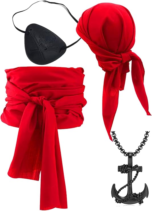 Pirate Cosplay Costume Women Men Pirate Head Scarf Hat Accessories Pirate Sash Belt Pirate Bandana Headband Waist Belt