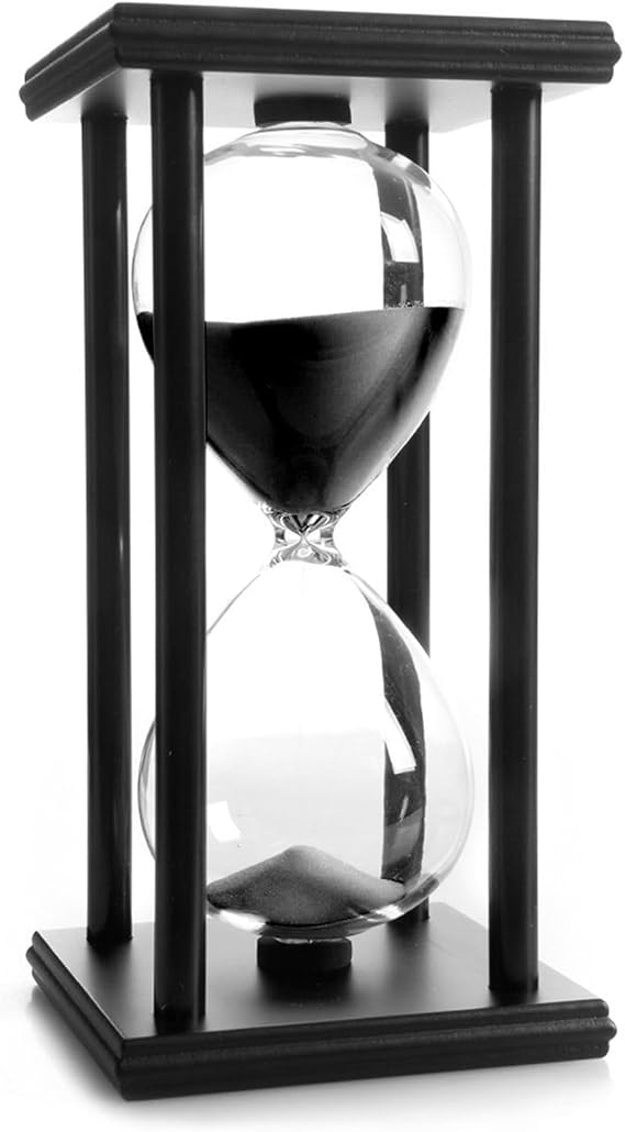 SAMLONG Hourglass 60 Minute Black Sand Timer, Black Wooden Frame Sandglass