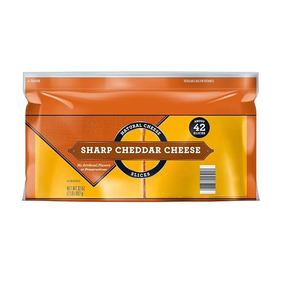 Sliced Sharp Cheddar Cheese, Premium Natural Sharp Cheddar Cheese Slices, Bold and Rich Cheddar Flavor, Perfect for Sandwiches, Burgers, Wraps, Melting, Snacking and Entertaining, TOTAL NET WT [ 32 OZ , 2 LB ]