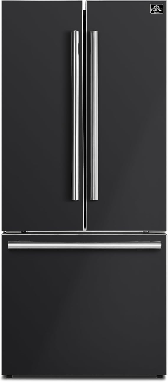 FORNO Espresso Gallipoli 30 inch French Door Black Refrigerator 17.5 cu. ft. with Ice Maker