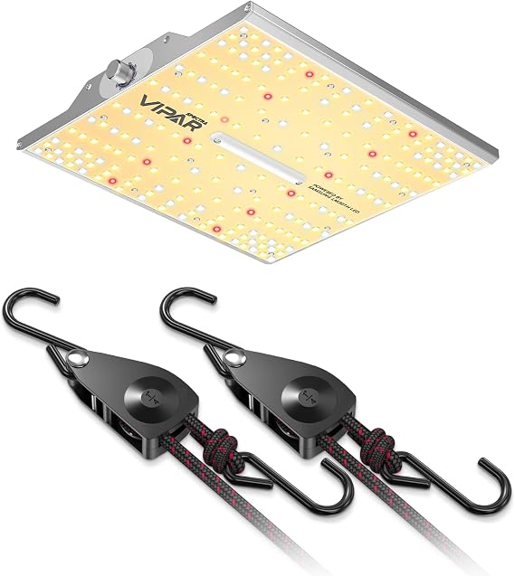 VIPARSPECTRA New XS1000 LED Grow Lights for Seed Starting LM301H Diodes & Driver Plus 1/4" Adjustable Rope Hangers [2 Pack, 12FT, 150 lbs/Pack] Ratchet Tie Down Straps