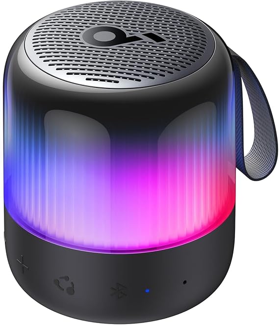 Soundcore Glow Mini Portable Speaker By Anker, Bluetooth Speaker with 360 Sound, Light Show, 12H Battery, Customizable EQ and Light, IP67 Waterproof and Dustproof, for Camping, Home and Beach Parties