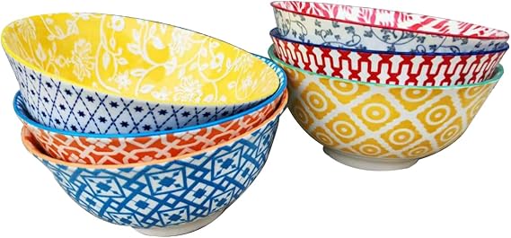 24 Oz Ceramic Soup Bowls Set of 6 | Cereal Bowl - 6 Inch Large Kitchen Bowl for Pasta Salad Dessert Noodle Rice - Microwave Dishwasher Safe - Colorful