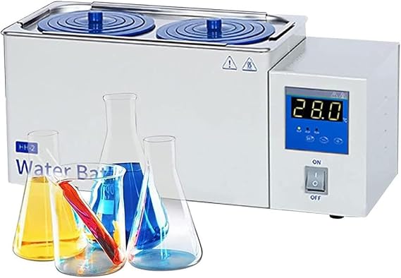 Electric Thermostatic Water Bath, Stainless Steel Inner Tank Digital Display Water Bath Lab Equipment | Temperature : RT to 100C| Increments of 1C | 3L/6.5L Capacity,2Holes