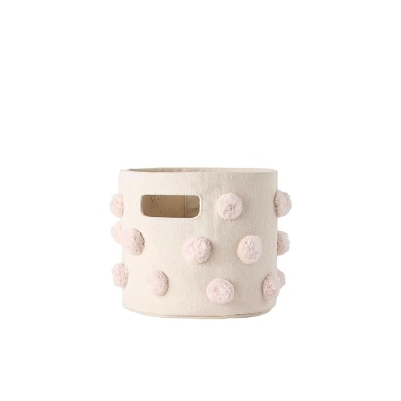 Pehr Pom Pom Basket, Mini (Blush) | 100% Cotton Canvas Storage for Nursery, Playroom & Home | Decorative Organizer | 8D x 7H