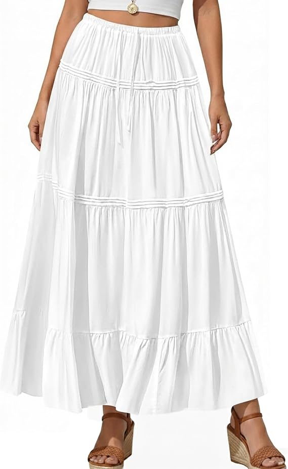 Maxi Skirts for Women Summer Spring 2026 Pleated High Waisted Flowly Skirt Tiered Casual Boho Beach Vacation Clothes