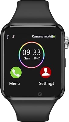 Smart Watch for Android Phones Compatible with iPhone Samsung, Fitness Tracker Smartwatch Touch Screen Bluetooth Watch with Sim SD Slot Camera Support Text and Call for Women Men Black