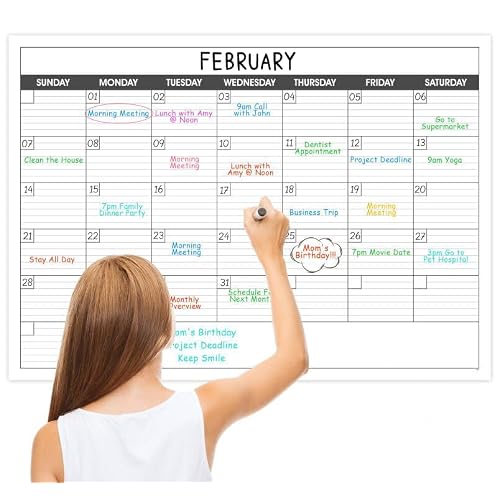 Large Dry Erase Calendar for Wall - Undated 1 Month Wall Calendar, 40 x 30, Erasable & Reusable Laminated Calendar Max with 8 Round Stickers, Great Layout Wall Calendar Dry Erase for Home, Office and School