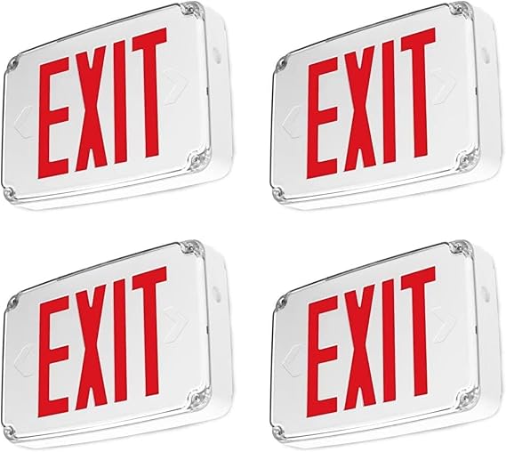 Wet Location Red LED Exit Sign, Outdoor Weatherproof Design, Battery Backup, AC 120V/277V, Red Letter Exit Sign (4 Pack)