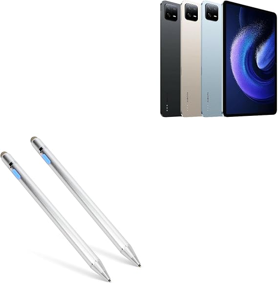 BoxWave Stylus Pen Compatible with Xiaomi Pad 6 - AccuPoint Active Stylus (2-Pack), Electronic Stylus with Ultra Fine Tip - Metallic Silver