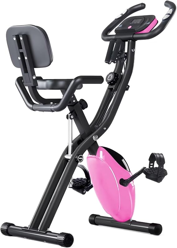 Merax Exercise Bike,Workout Bikes for Home,Folding Stationary Bikes for Home with 16-Level Magnetic Resistance, 300LBS Capacity X-Bike Indoor Exercise Equipment with Heart Rate Sensor & LCD Monitor