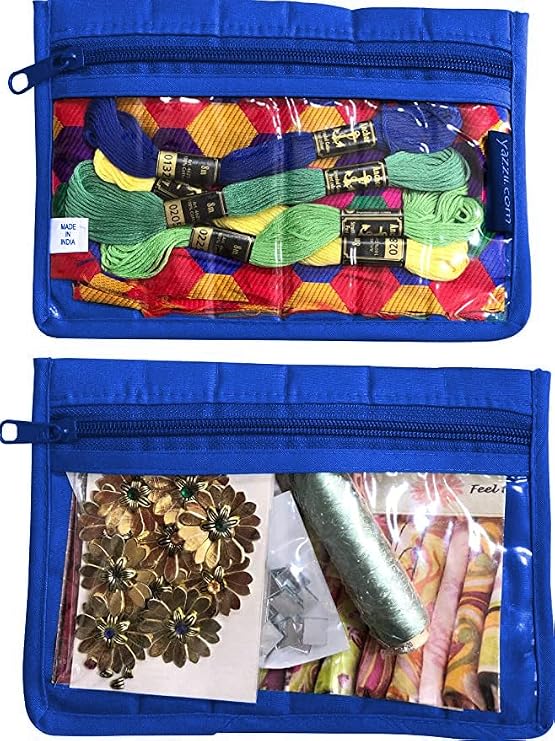 Yazzii Sewing Notions Pouch Set (2PC) - Portable & Multipurpose - Sewing Supplies Organizer for Thread, Needles, Beads, Floss, Fabric Pieces & More - Royal Blue