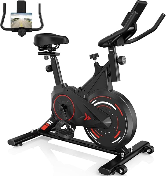 Exercise Bike, Stationary Bike Indoor Cycling Spin Bike with Digital Monitor, Quiet Belt Drive, Adjustable Resistance, Heavy-Duty Frame, 350 LB Capacity, Adjustable Seat and Handlebar, Perfect for Home Gym