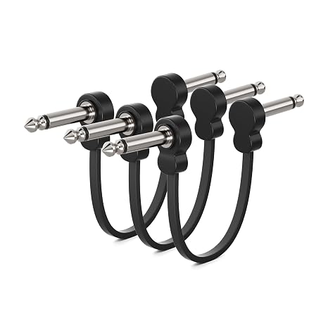 3-Pack Guitar Pedal Cables, 5-Inch Right-Angle 1/4" TS Patch Cords