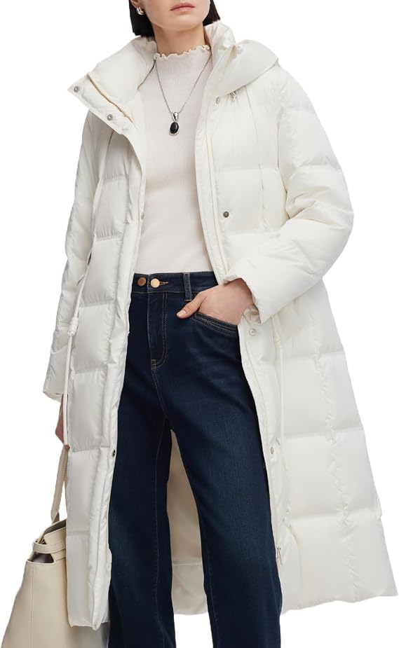 GOELIA Down Jacket Women 95% White Goose Down Winter Coats Cropped/Long Button Full Zipper Lightweight Warm Puffer Coat