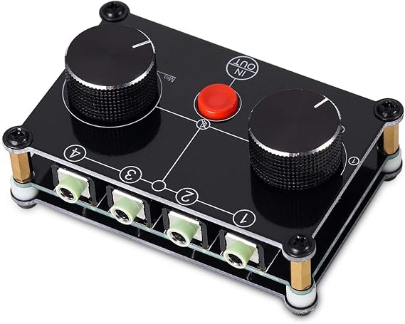 Little Bear MC104 Mini Audio Switcher, 4-Way 3.5mm AUX Stereo Passive Selector, Switch Box Splitter for PC/Player/Headphone/Amplifier/Speaker