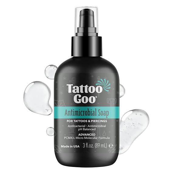 Tattoo Goo Cleansing Soap, 3 oz, For Piercing & Tattoo Aftercare, Hydrates and Cleans Dirt, pH Balanced Soap, Leaves No Residue, No Fragrance, Alcohol, Laonin or Petroleum Jelly