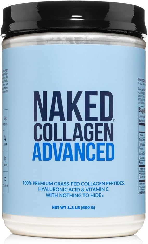 NAKED Collagen Advanced - Peptides Protein Powder, Hyaluronic Acid, Vitamin C, Pasture-Raised, Grass-Fed Hydrolyzed Collagen Supplement, Paleo Friendly, Non-GMO, Keto, Gluten Free, 1.3LB