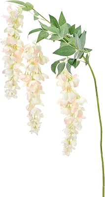 Artificial Blush Wisteria Flower Stem 43 in., Indoor Outdoor Decorative Wedding Flowers with Greenery, Wisteria Floral for Party Event Decoration Display Supplies