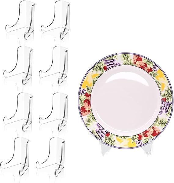 Acrylic Plate Stands, 8 Pieces Clear Acrylic Easels Display Stands with Deep Support Shelves for Display Card Holder Photos Book Picture Table Top Holder Home Decors (3 x 2.6 x 2.2 Inch)
