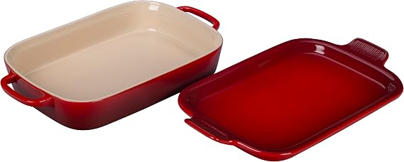Le Creuset Stoneware Rectangular Dish w/Platter Lid, 14 3/4" x 9",Cerise