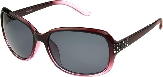 Panama Jack Women's Polarized Studded Rectangle Sunglasses, Purple Crystal/Light Purple on Bottom, 59
