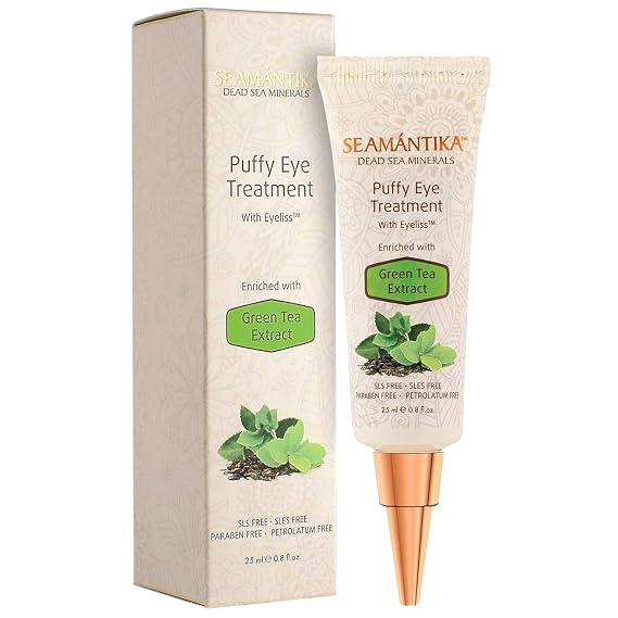 Puffy Eye Treatment Instant results Naturally Eliminate Wrinkles, Puffiness, Dark Circle and Bags in Minutes Hydrating Eye Cream w/ Green Tea Extract, Dead Sea Minerals by SEAMANTIKA .8 fl.oz.