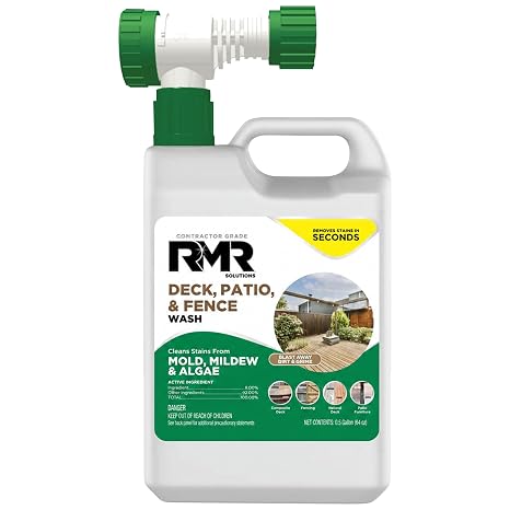 RMR Deck, Patio, Fence Wash - Commercial-Grade Outdoor Stain Remover for Mold, Mildew, and Algae, 64 Ounce Bottle with Hose-End Adapter