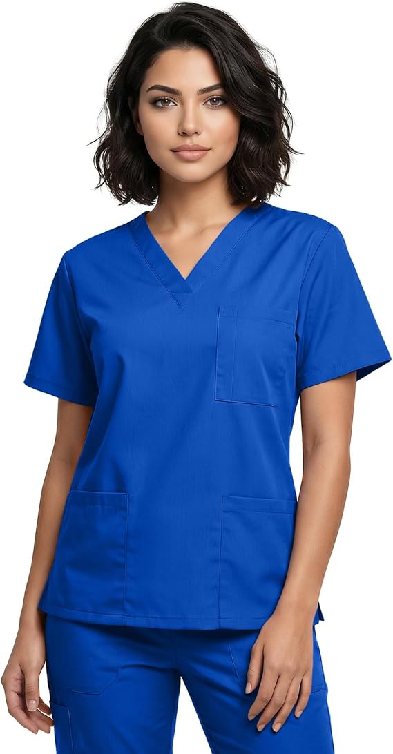 Natural Uniforms Unisex 3-Pocket Scrub Top, V-Neck Medical Nursing Shirt