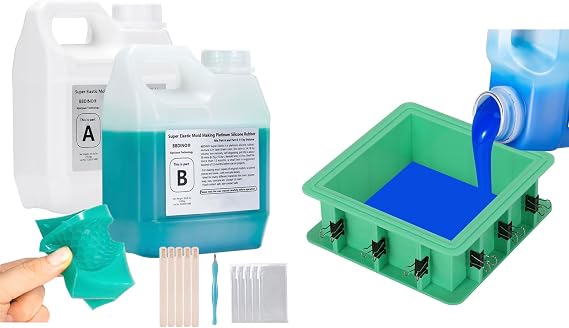 BBDINO Bundle Deal Super Elastic Silicone Mold Making Kit Half Gallon Kit with Adjustable and Tierable Mold Housing Kit