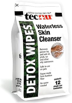 Tecnu Detox Wipes, Poison Ivy Wipes, Large Individual Towelettes Remove Rash-Causing Oil from Skin, Waterless, Also for Oak and Sumac, Camping Essentials, 12 Count