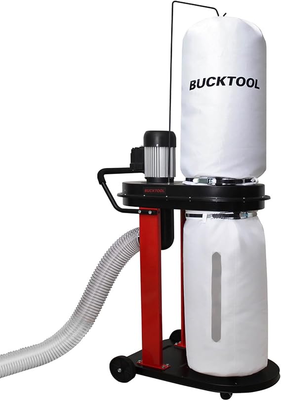 BUCKTOOL 1.2 HP Auto-Start Dust Collector, 750 CFM with 5 ft Flexible Hose