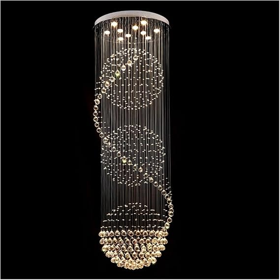 Crystal Chandelier Modern Spectacular LED Spiral Ball Raindrop K9 Ceiling Light Fixture Living Room,Modern Lighting 1(Warm White,D100CMxH250CM)