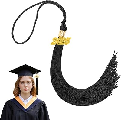Black 2025 Tassel Black Graduation Tassel with 2 pcs Ajustable 2025 Charm Gold and Silver for Graduation Cap 2025 Charms for Cap 2025 Charm