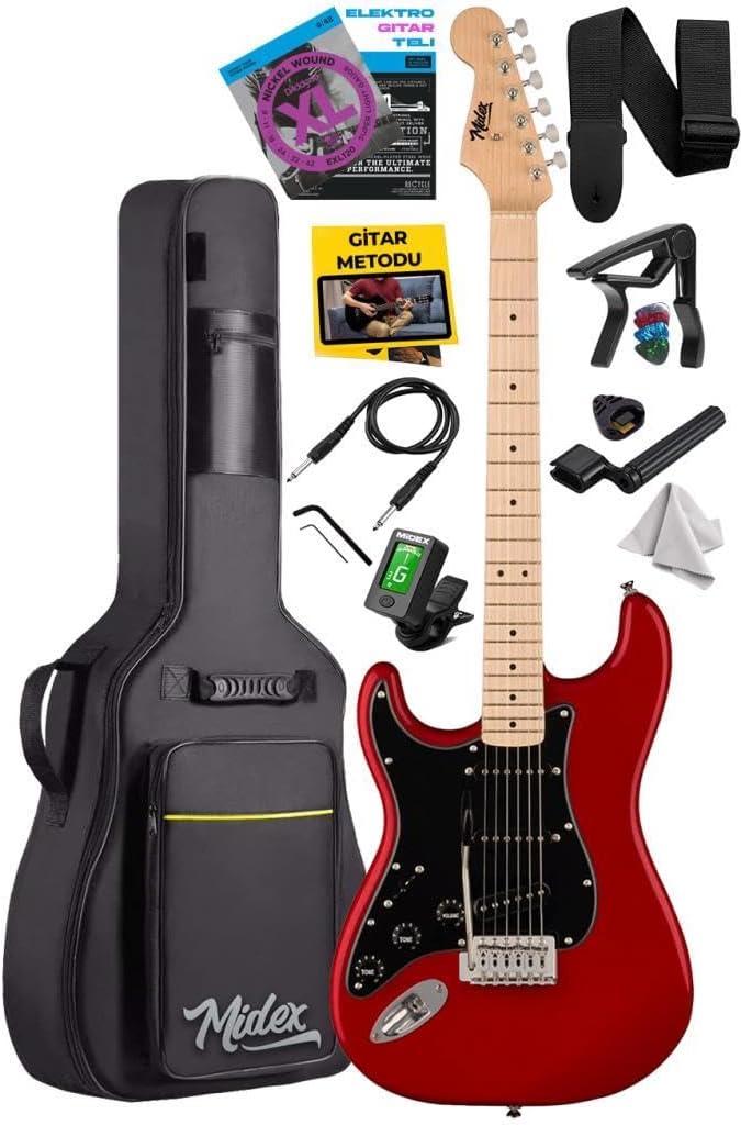 Midex RPH-31RD Left-Handed Electric Guitar Set Maple Keyboard Strat Case FAQ Magnetic
