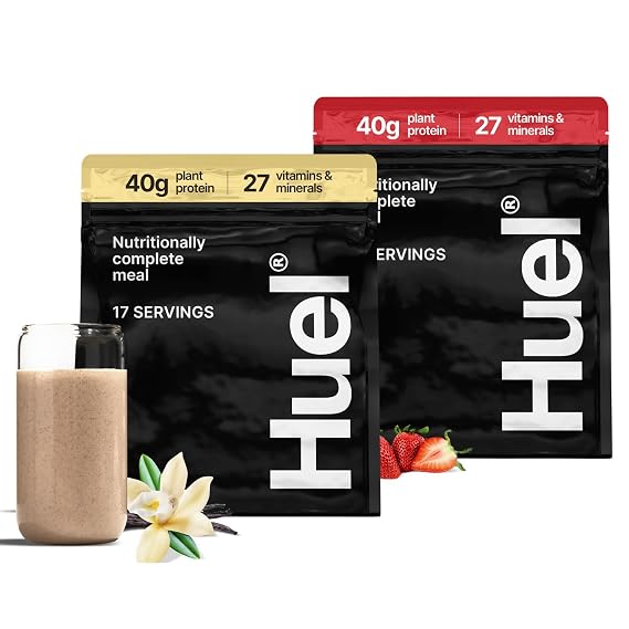 Huel Black Edition Bundle | Vanilla + Strawberry 40g Vegan Protein Powder | Nutritionally Complete Meal Replacement | 27 Vitamins and Minerals, Gluten Free
