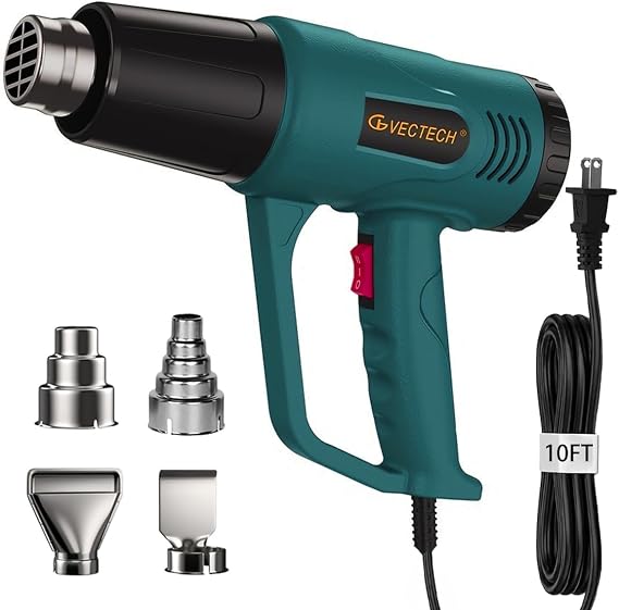 Heat Gun,10FT cable,Dual-Temperature Settings 572F & 1112F | 4 Nozzles,Overheat Protection, for crafting, shrink wrap, paint removal,resin,Car tinting