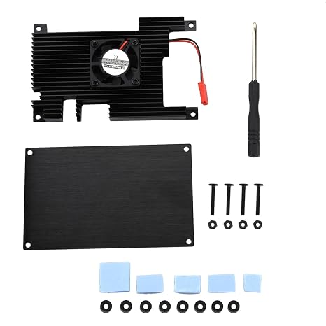 Cover Case with Cooling Fan for Orange Pi 5/5B, Aluminum Alloy Case with Silicone Heatsinks Cooling Fan