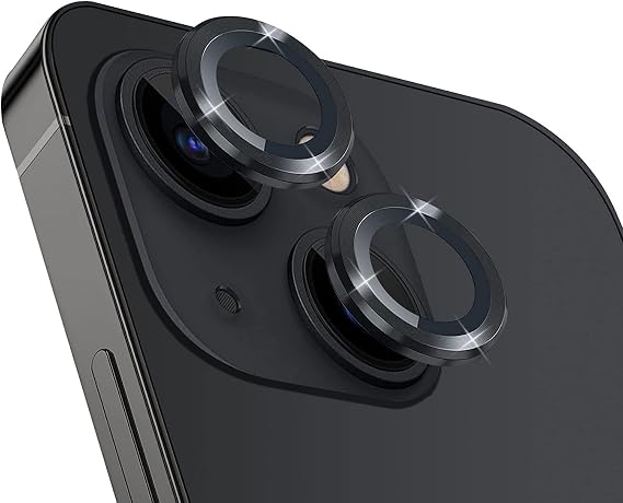 Babilden İphone Alüminyum Alaşım Çerçeveli Tempered Glass Kamera Lens Koruyucu (İPHONE 14, Black)