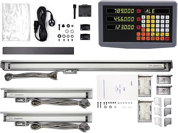 Linear Scale Encoder, 2/3 Axis DRO Set Digital Readout Kit With Grating Ruler Linear Scale Linear Encoder 5 20~1020mm For Lathe Milling for Lathe Machine Milling Mill Machine(3 axis dro set 5um)