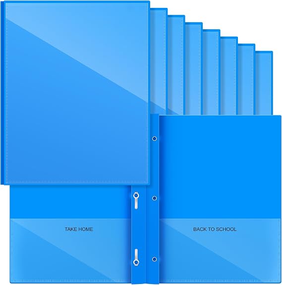 Henoyso 24 Pcs Blue Take Home Plastic Folders with Pocket and 3 Prong | 2 Clear Front Pockets and 3 Prong, Back to School, Parent Teacher Communication, Student Classroom Assignment Organizer