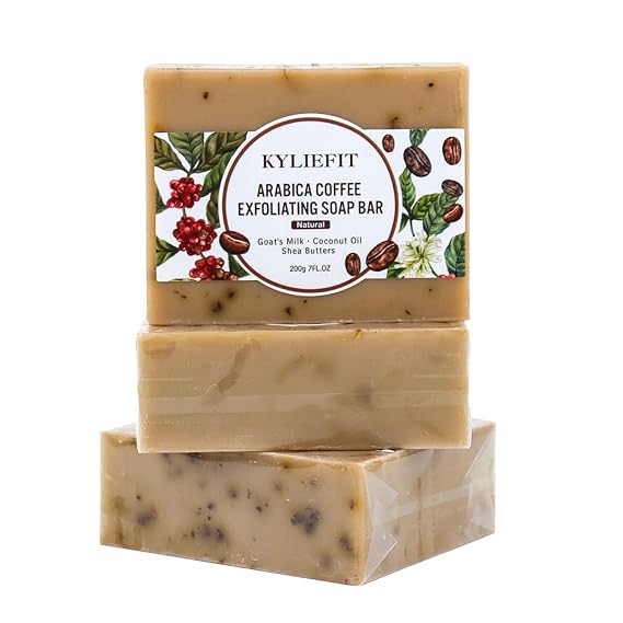 Arabica Coffee Exfoliating Soap Bar, Gentle Clean Skin, Reduce Dark Spots, Enriched with Coconut Oil, Shea Butter, Improve Dry And Dull Skin, 7 oz (Pack of 3)