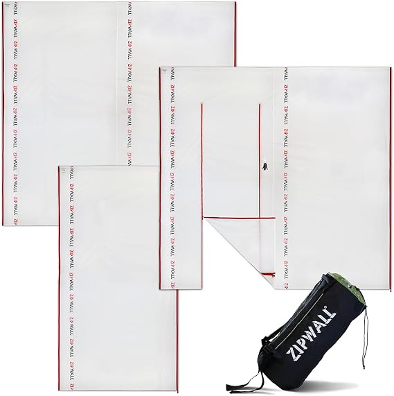 ZipWall ZSMP 9-ft ZipSheet Reusable Barrier Multipack, Include a Carry Bag and ZipSheets with a Combined Size of 25 ft. x 9 ft., White